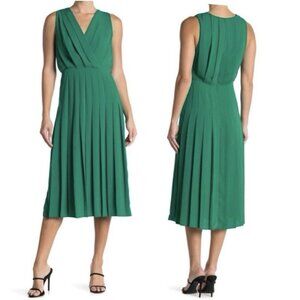 Reiss Mariana Emerald Green Sleeveless Pleated Midi Dress Size 2